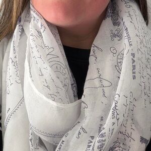 Light Script-Print Scarf in White and Lavender